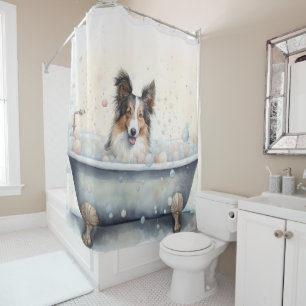 Rideaux De Douche Shetland Sheepdog Dans La Baignoire Aquarelle Art 