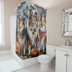Rideaux De Douche Shetland Sheepdog Halloween Épouvantable