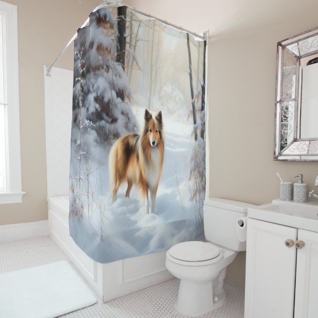 Rideaux De Douche Shetland Sheepdog Laisser neiger Noël (En situation)