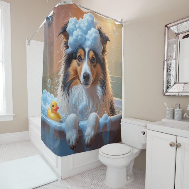 Rideaux De Douche Shetland Sheepdog Sloppy Sleepy mignon drôle (En situation)