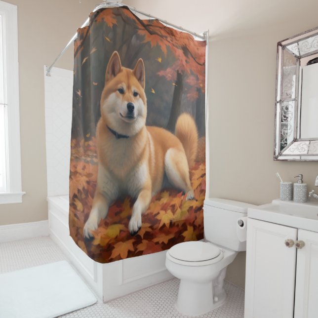 Rideaux De Douche Shib Inu en automne Leaves automne Inspire (En situation)
