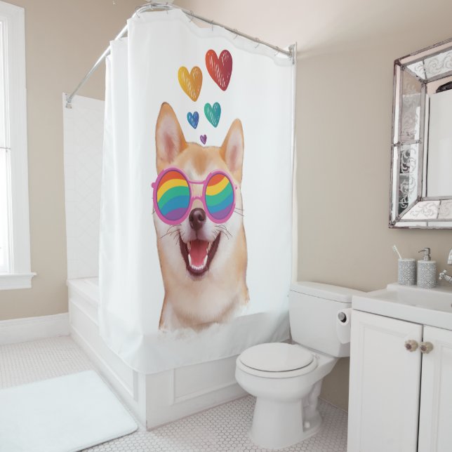 Rideaux De Douche Shiba Inu Chien avec Coeurs Saint Valentin (En situation)