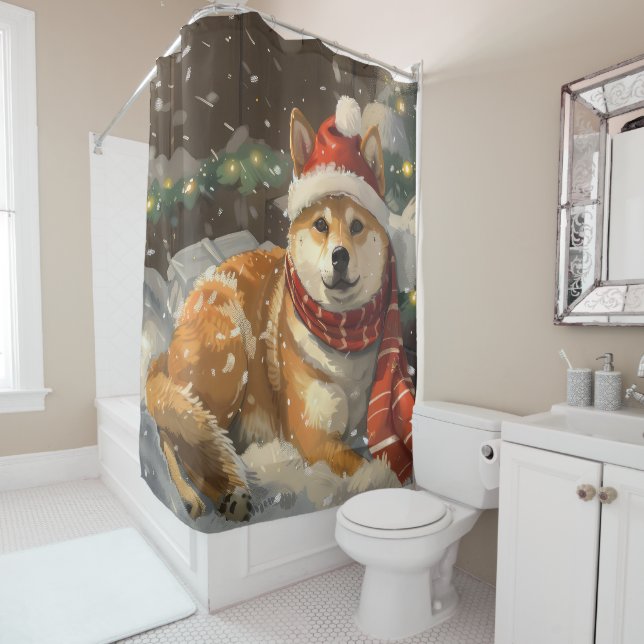 Rideaux De Douche Shiba Inu Chien Festive de Noël (En situation)