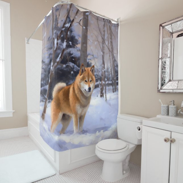 Rideaux De Douche Shiba Inu Laissez Neige Noël (En situation)