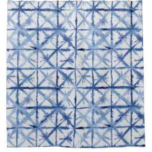 Rideaux De Douche Shibori Tie Dye Indigo Blue X Motif Aquarelle