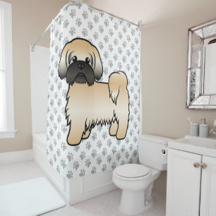 Rideaux De Douche Shih Tzu de dessin animé mignon doré avec un masqu