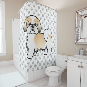 Rideaux De Douche Shih Tzu doré et blanc Chien de dessin animé migno
