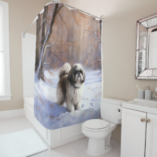 Rideaux De Douche Shih Tzu Laisse Neige Noël