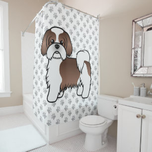 Rideaux De Douche Shih Tzu marron et blanc de dessin animé mignon