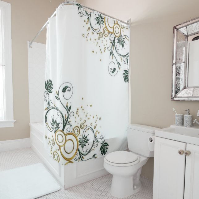 Rideaux De Douche Shower Curtain Gold Floral  (En situation)