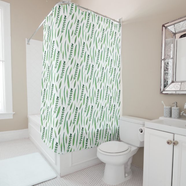 Rideaux De Douche Shower Curtain - Pattern Green Leaves (En situation)