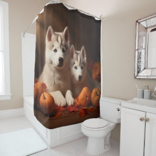 Rideaux De Douche Sibérie Husky Puppy Citrouille d'automne