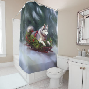 Rideaux De Douche Sibérien Husky neige de Noël hiver