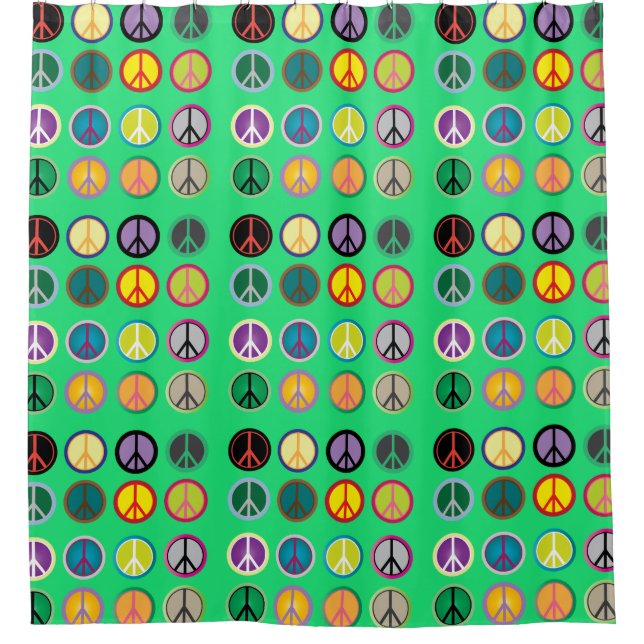 Rideaux De Douche Signal de paix haut en couleur rétro 60s (Devant)