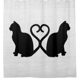 Rideaux De Douche Silhouette Coeur de deux chats sur texture blanche