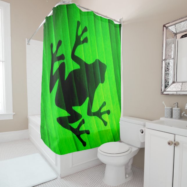 Rideaux De Douche Silhouette de grenouille verte (En situation)