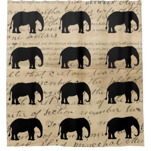 Rideaux De Douche Silhouette de l'éléphant Deed Ephemera des années