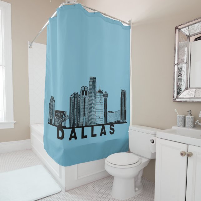 Rideaux De Douche Silhouette de l'horizon de Dallas (En situation)