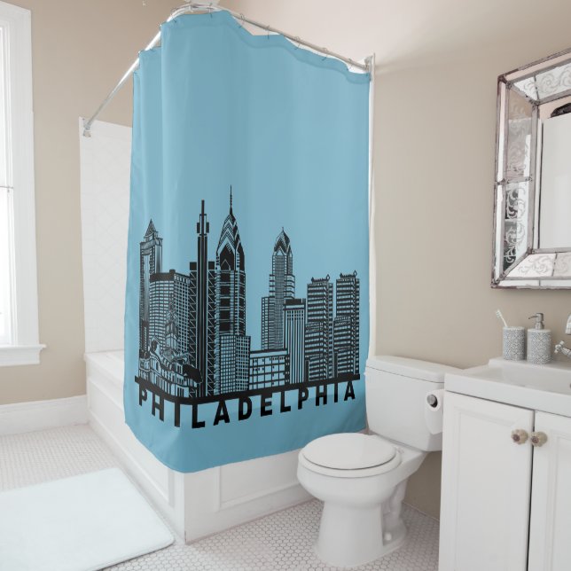 Rideaux De Douche Silhouette de l'horizon de Philadelphie  (En situation)