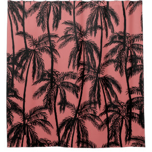 Rideaux De Douche Silhouette de palme, Vintage tropical rose.