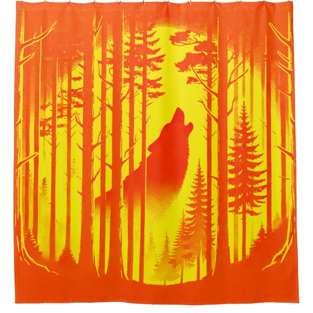 Rideaux De Douche Silhouette dramatique de loup en forêt (Devant)