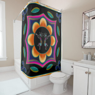 Rideaux De Douche Silhouette Fleur Turquoise Kokopelli