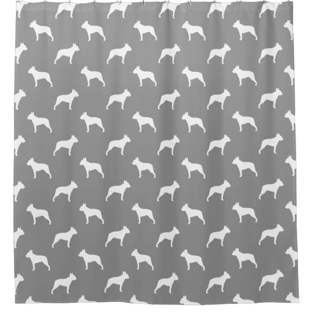 Rideaux De Douche Silhouettes de Boston Terrier Gris Motif (Devant)
