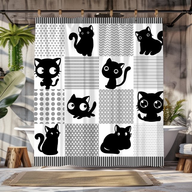 Rideaux De Douche Silhouettes de chat noir joueuses (Playful Black Cat Silhouettes Shower Curtain )