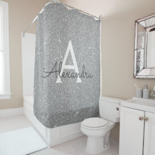 Rideaux De Douche Silver Sparkle Parties scintillant Monogramme Nom 