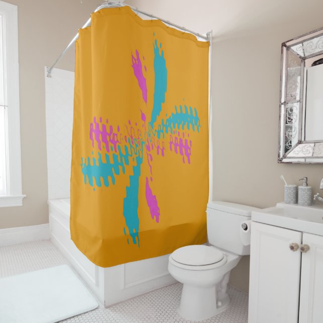 Rideaux De Douche Simple Abstrait Papillon Motif Messy Vol (En situation)