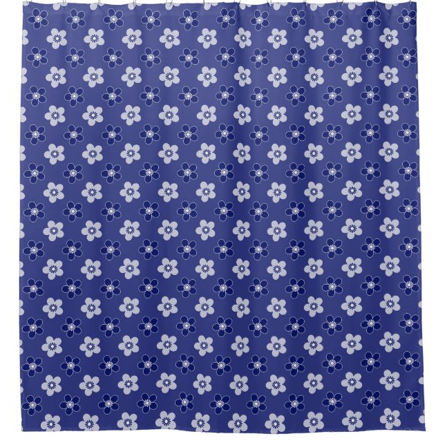 Rideaux De Douche simple floral solide bleu motif rétro petit flowe (Devant)