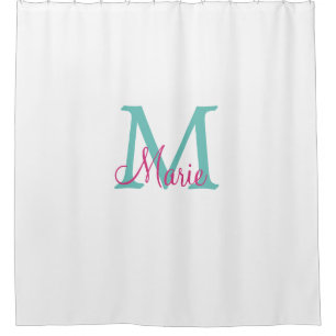 Rideaux De Douche simple minimal ajouter nom monogramme vert rose bl