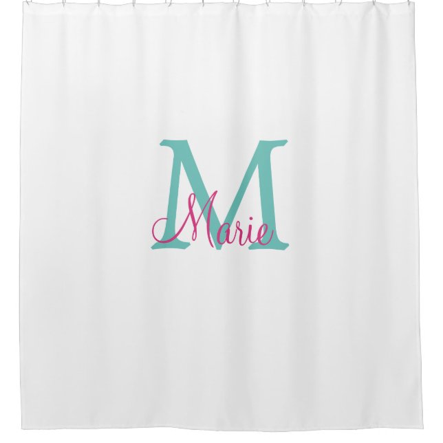 Rideaux De Douche simple minimal ajouter nom monogramme vert rose bl (Devant)