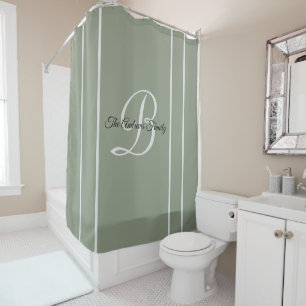 Rideaux De Douche Simple Modern Sage Green Monogramme Nom de famille