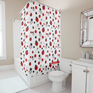 Rideaux De Douche Simple Motif de Ladybug rouge, noir et blanc
