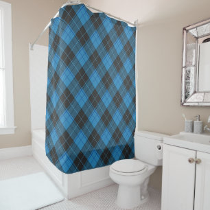 Rideaux De Douche Simple motif tartan en bleu foncé