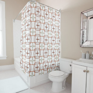Rideaux De Douche Simple orange blanc Brown et vert Motif
