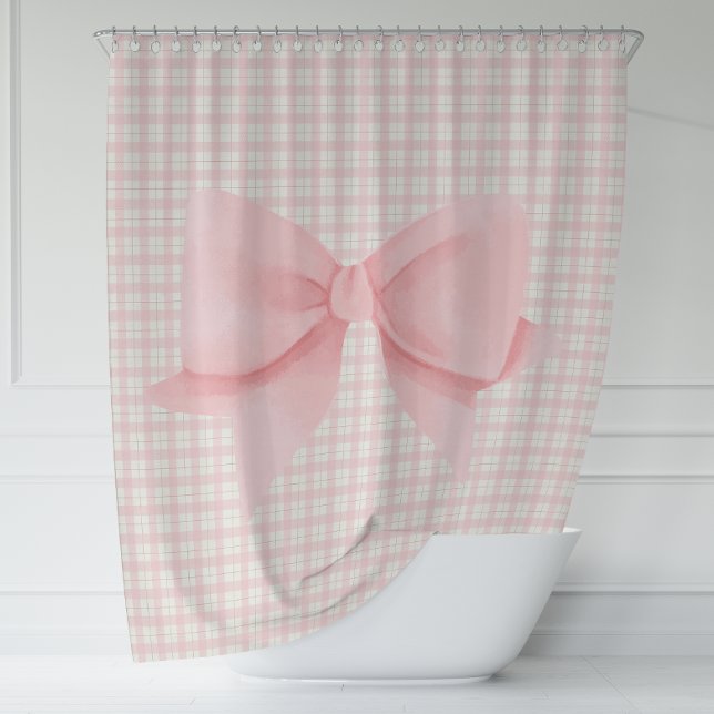 Rideaux De Douche Simple Pink Bow Plaid Fabriquant (Simple Pink Bow Plaid Farmhouse Shower Curtain)