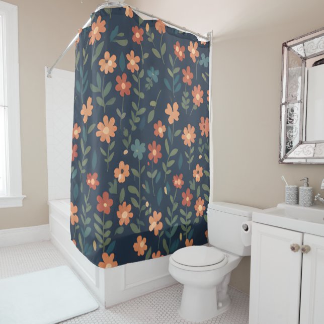Rideaux De Douche Simple Prairie Navy Foncé (En situation)