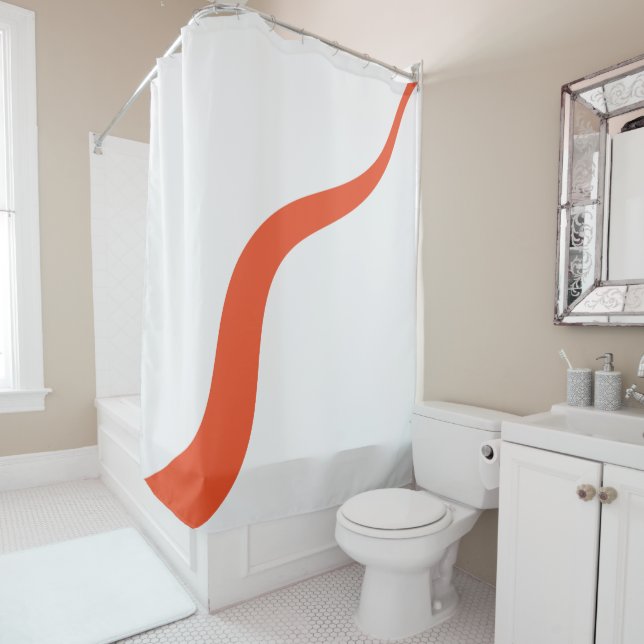 Rideaux De Douche Simple Waves 3 - Orange et blanc (En situation)