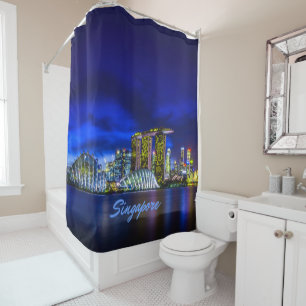 Rideaux De Douche Singapore City Skyline La Nuit