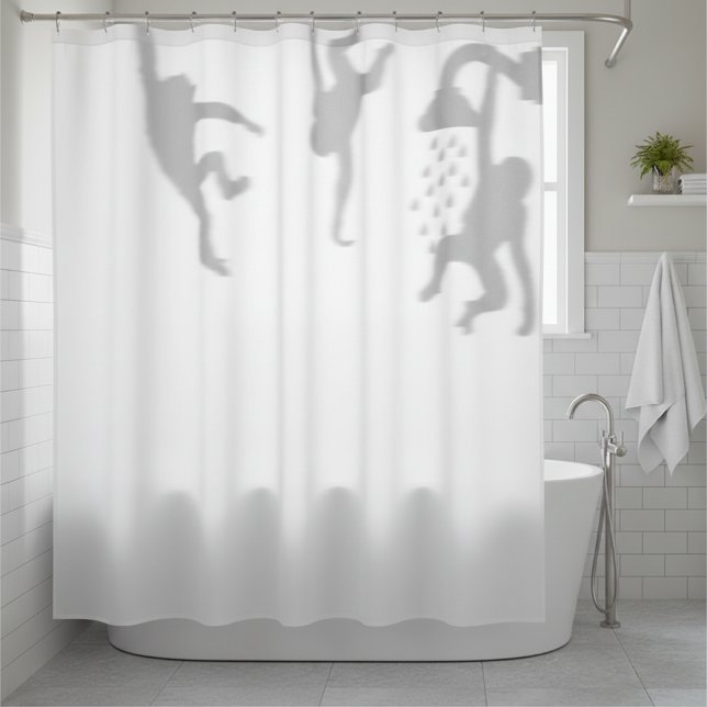 Rideaux De Douche Singe drôle dans la douche silhouette ombre (Créateur téléchargé)