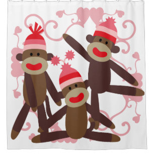 Rideaux De Douche Singes De Choc Avec Coeurs Roses