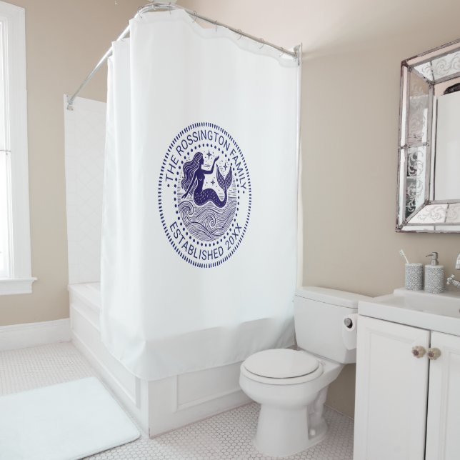 Rideaux De Douche Sirène à sucre dans les vagues Nom de famille Date (En situation)