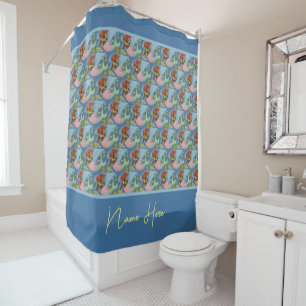 Rideaux De Douche Sirène aux Cheveux Rouges Élégante Motif Personnal