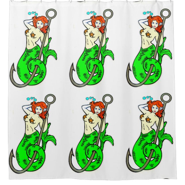 Rideaux De Douche sirène beauté sur un motif à hameçon de poisson (Devant)