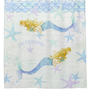 Rideaux De Douche Sirène dans Starfish Bois d'aquarelle
