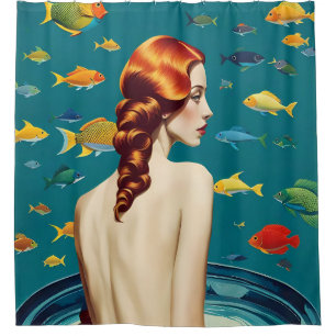 Rideaux De Douche Sirène dans un bain de poisson