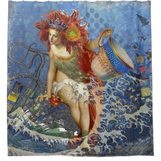 Rideaux De Douche Sirène du Verseau Art Gothique Bleu (Devant)