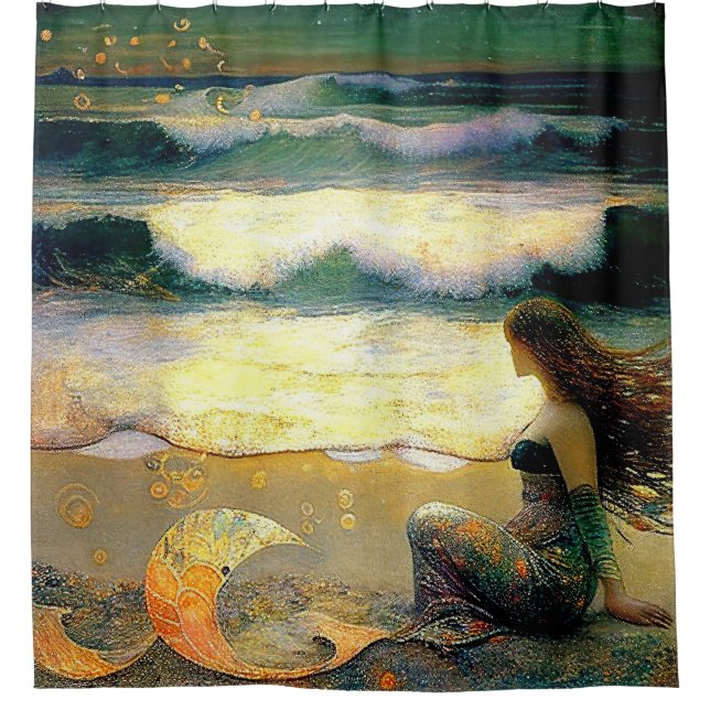 Rideaux De Douche Sirène et lutins dorés de la mer (Devant)
